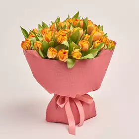 Букет 51 Оранжевый пионовидный тюльпан