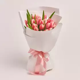 Букет 25 Рожево-білих тюльпанів