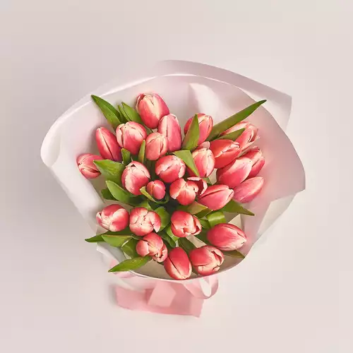 Product image Bouquet of 25 Rose-white tulips, packaging: White, vendor code: 3010
