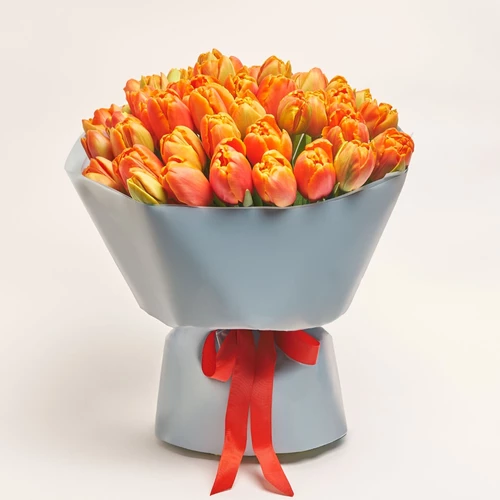 Product image Bouquet 51 Orange peony tulip, packaging: Gray, vendor code: 3009