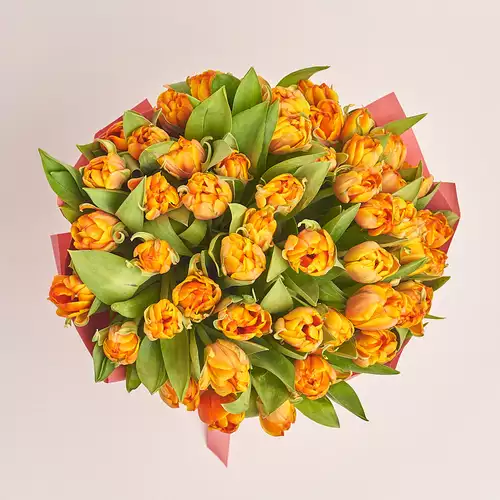 Product image Bouquet 51 Orange peony tulip, packaging: Kafin rust, vendor code: 3009