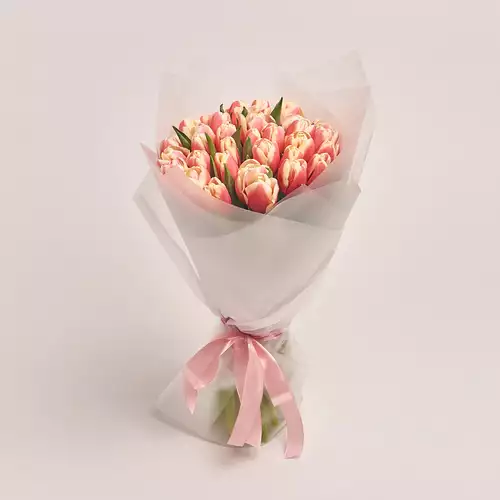 Product image Bouquet of 35 Rose-white tulipa, packaging: Transparent, vendor code: 3011