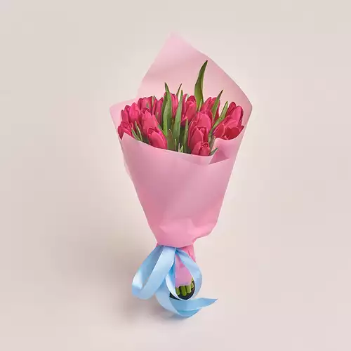 Product image Bouquet of 15 Hot pinkTulips, packaging: Pink, vendor code: 3012