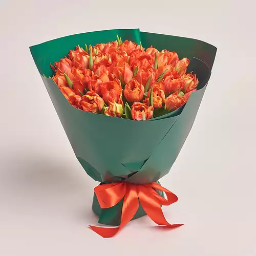 Product image Bouquet 35 Red peony tulip, packaging: Green, vendor code: 3013