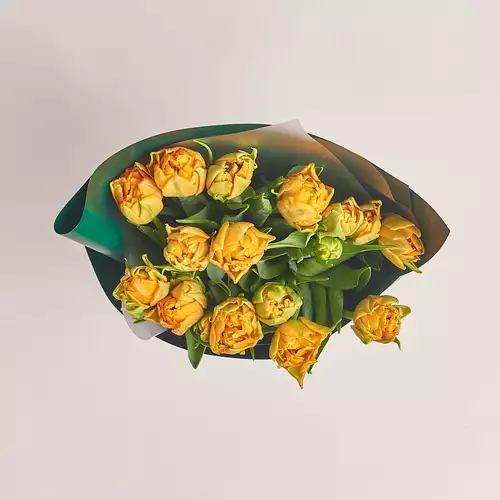 Product image Bouquet 15 Orange peony tulip, packaging: Green, vendor code: 3014