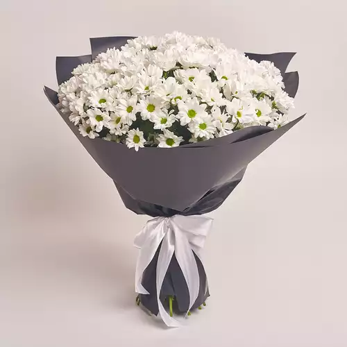 Product image Bouquet of 25 White Chrysanthemums, packaging: 
Graphite, vendor code: 3015