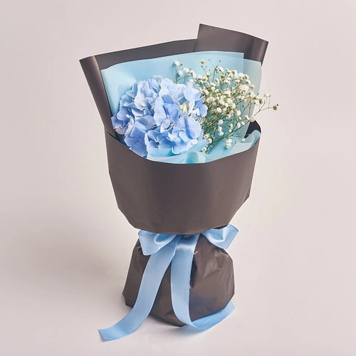 Product image Bouquet 1 Blue Hydrangea and Gypsophila , packaging: 
Graphite, vendor code: 3024