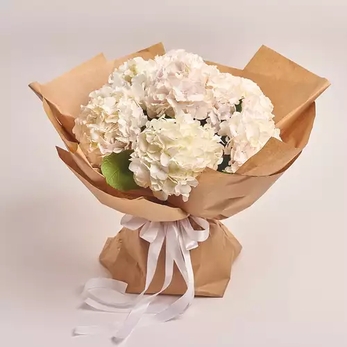 Product image Bouquet of 7 White Hydrangeas, packaging: Craft, vendor code: 3025