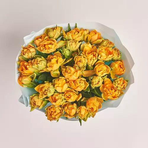 Product image Bouquet 35 Orange peony tulip, packaging: Blue, vendor code: 3075