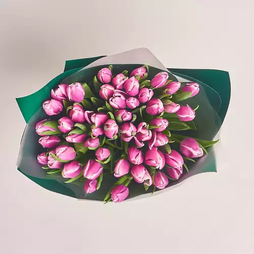 Product image Bouquet 51 White-Violet Tulips, packaging: Green, vendor code: 3081