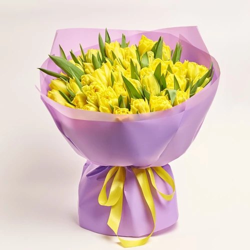 Product image Bouquet 51 Yellow peony tulip, packaging: Purple, vendor code: 3084