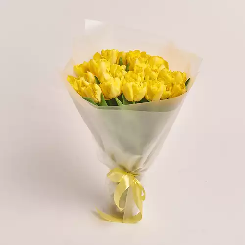 Product image Bouquet 25 Yellow peony tulip, packaging: Transparent, vendor code: 3085