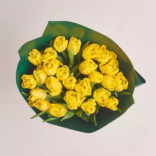 Product image Bouquet 25 Yellow peony tulip, packaging: Green, vendor code: 3085