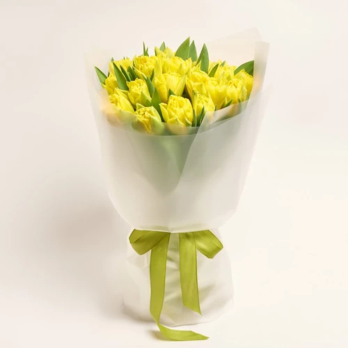 Product image Bouquet 25 Yellow peony tulip, packaging: Transparent, vendor code: 3085