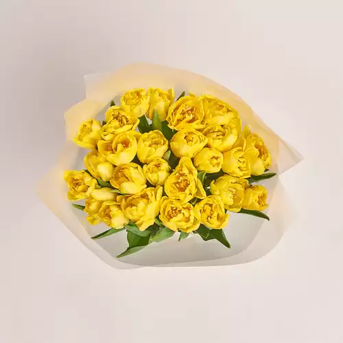 Product image Bouquet 25 Yellow peony tulip, packaging: Transparent, vendor code: 3085