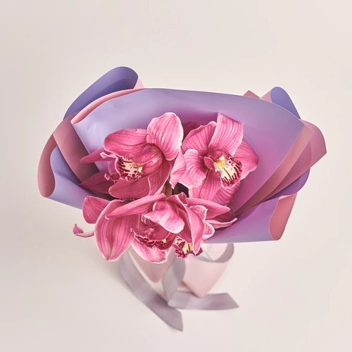 Product image Bouquet of 1 Pink Cymbidium, packaging: Gradiens violet, vendor code: 3087