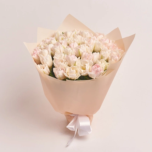 Product image Bouquet 51 White-pink peony tulip, packaging: Peach, vendor code: 3088