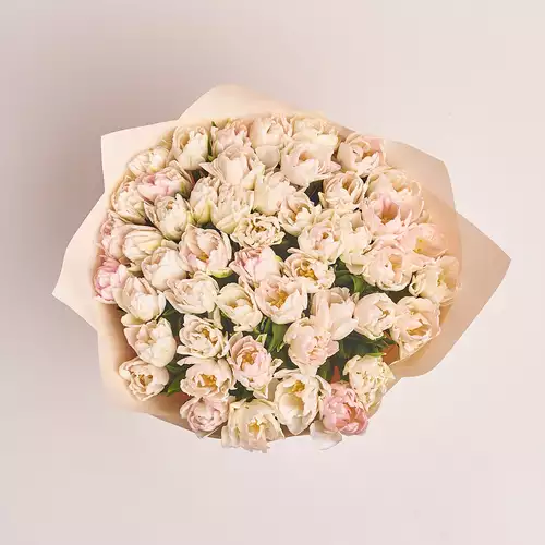 Product image Bouquet 51 White-pink peony tulip, packaging: Peach, vendor code: 3088