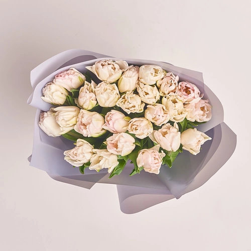 Product image Bouquet 25 White-pink peony tulip, packaging: Gray, vendor code: 3089