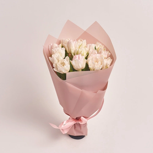 Product image Bouquet 15 White-pink peony tulip, packaging: Powder, vendor code: 3090