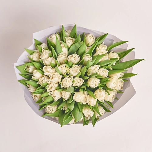 Product image Bouquet 51 White peony tulip, packaging: Gray, vendor code: 3091