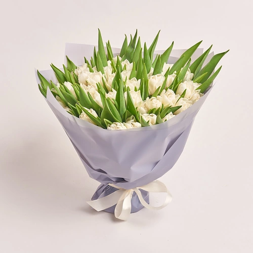 Product image Bouquet 51 White peony tulip, packaging: Gray, vendor code: 3091