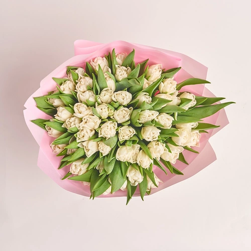 Product image Bouquet 51 White peony tulip, packaging: Pink, vendor code: 3091