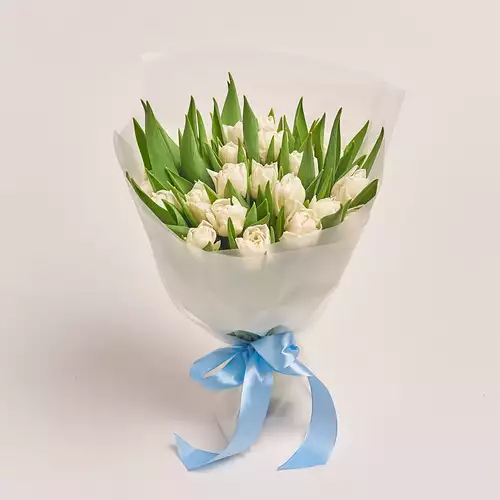 Product image Bouquet 25 White peony tulip, packaging: Transparent, vendor code: 3092