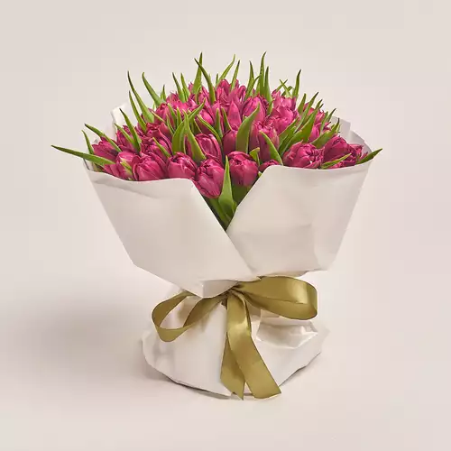 Product image Bouquet 51 Violet peony tulip, packaging: White, vendor code: 3094