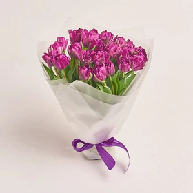 Букет 25 Фиолетовых пионовидных тюльпанов