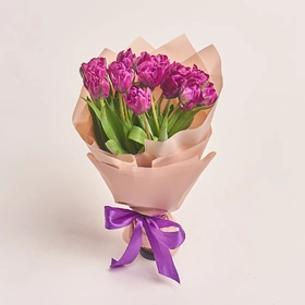 Букет 15 Фиолетовых пионовидных тюльпанов