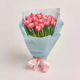 Букет 25 Рожевих піоновидних тюльпанів