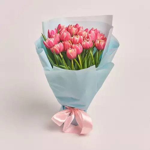 Product image Bouquet 25 Rose peony tulip, packaging: Blue, vendor code: 3098