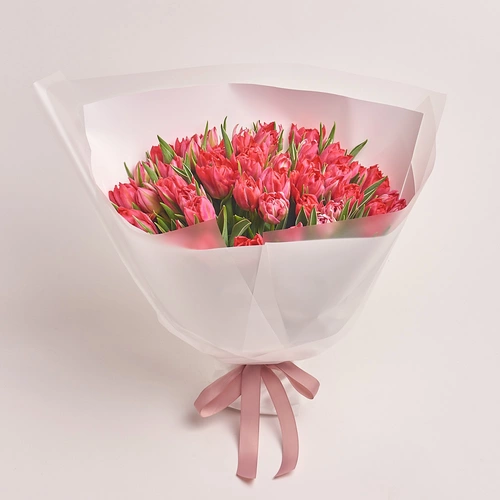 Product image Bouquet 51 Hot pink peony tulip, packaging: White, vendor code: 3100