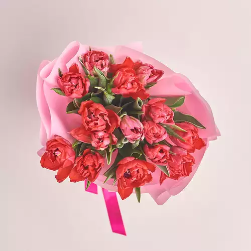 Product image Bouquet 15 Hot pink peony tulip, packaging: Pink, vendor code: 3102