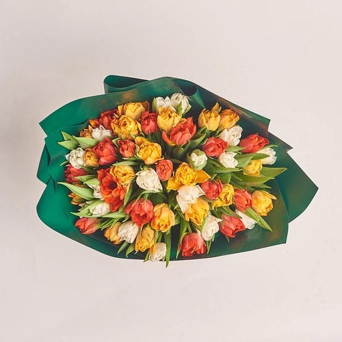 Product image Bouquet 51 Peony tulips mix, packaging: Green, vendor code: 3110
