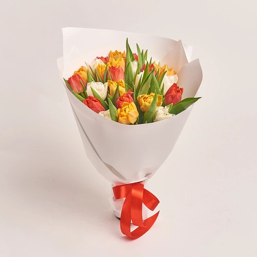 Product image Bouquet 25 Рeony tulips mix, packaging: White, vendor code: 3111