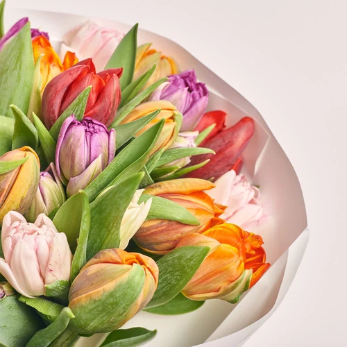 Product image Bouquet 25 Рeony tulips mix, packaging: White, vendor code: 3111