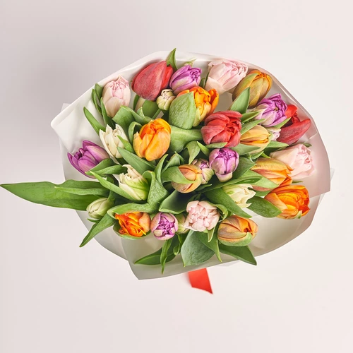 Product image Bouquet 25 Рeony tulips mix, packaging: White, vendor code: 3111