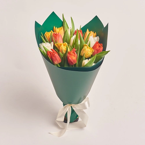 Product image Bouquet 15 Рeony tulips mix, packaging: Green, vendor code: 3112