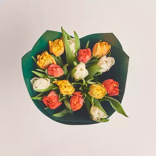 Product image Bouquet 15 Рeony tulips mix, packaging: Green, vendor code: 3112