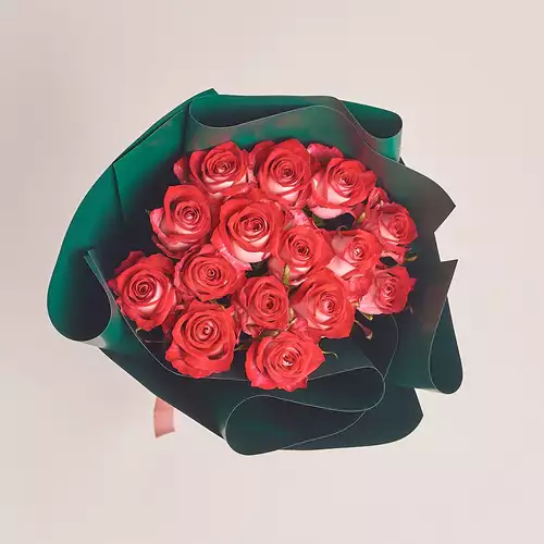 Product image Bouquet of 15 Roses All Star, packaging: Green, vendor code: 3114