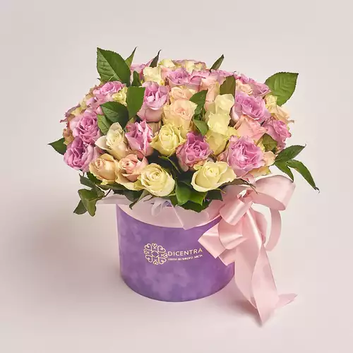 Product image Box of 51 Roses Atena and Memory, packaging: Purple, vendor code: 3116