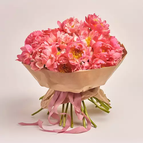 Product image Bouquet of 25 Coral Peonies, packaging: Сraft, vendor code: 3127
