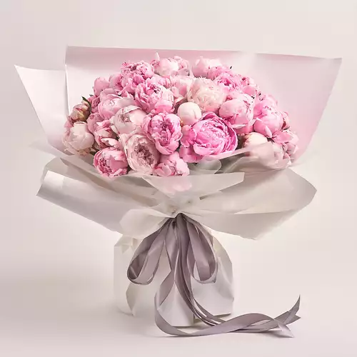 Product image Bouquet of 51 Pink Peonies, packaging: White, vendor code: 3129