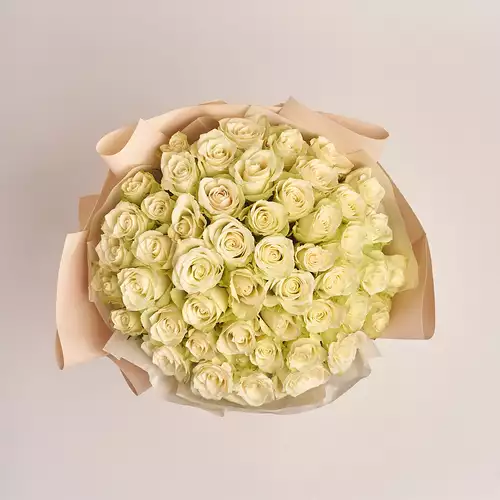 Зображення товару Букет 51 Троянда Атена, пакування: Тіш'ю бежевий, артикул: 3136