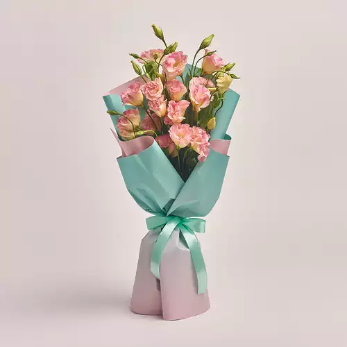 Product image Bouquet of 5 Eustomas Champagne, packaging: Gradiens tiffany, vendor code: 3140