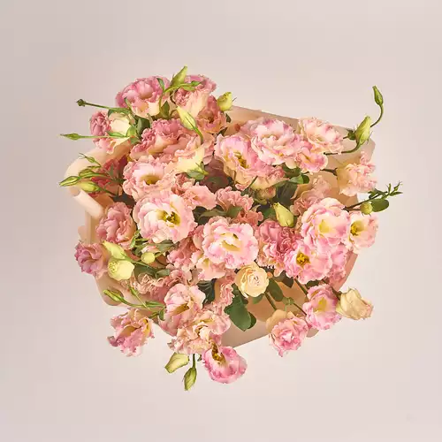 Product image Bouquet of 15 Eustomas Champagne, packaging: Peach, vendor code: 3142