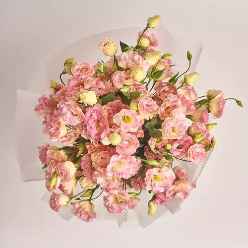 Изображение товара Букет 25 Эустом Шампань, упаковка: Серая, артикул: 3143