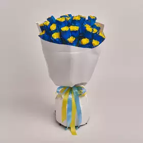 Букет 25 Синьо-Жовтих Троянд